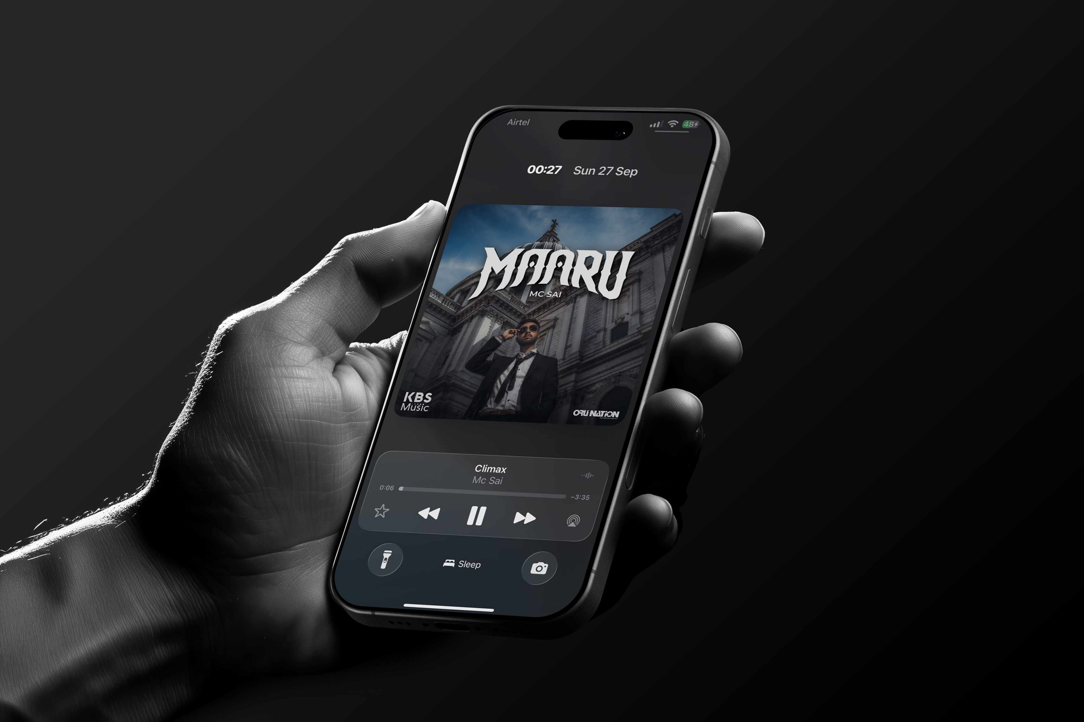 iPhone showing Maaru album art playing in Apple Music