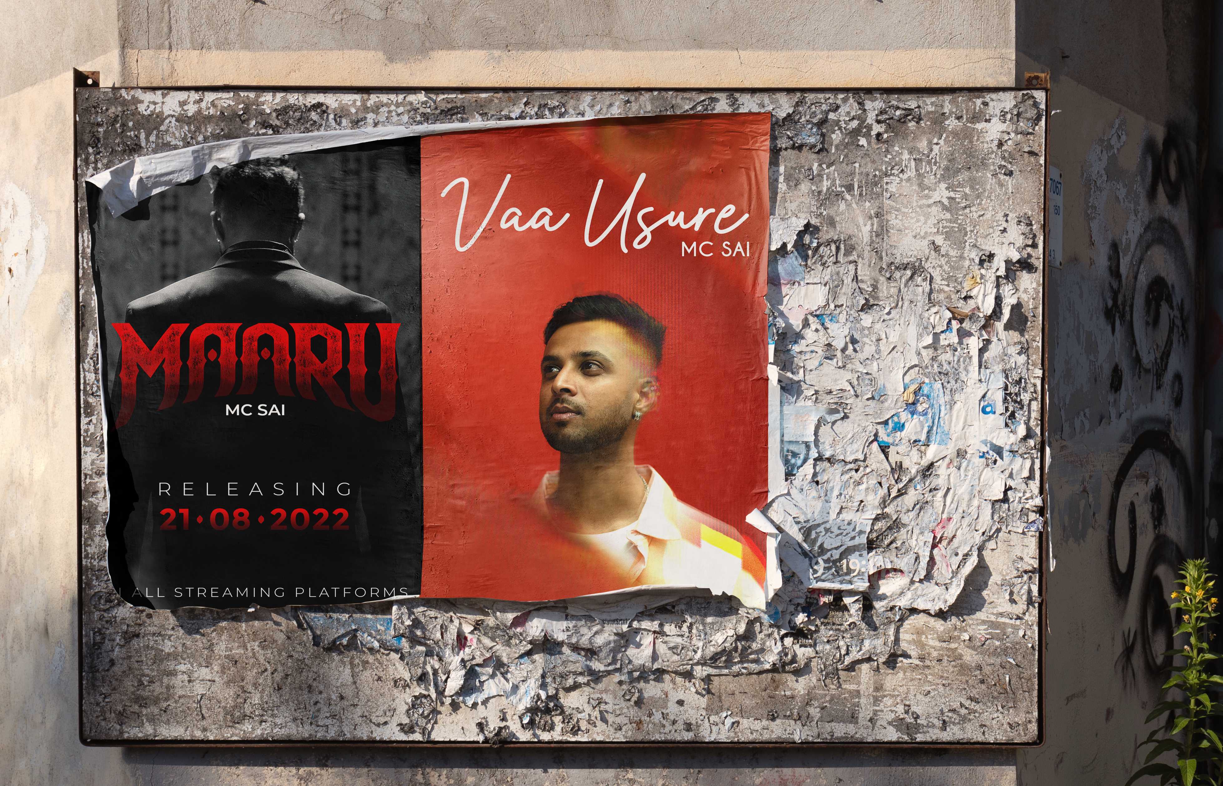 Maaru and Vaa Usure release posters side by side on a street wall